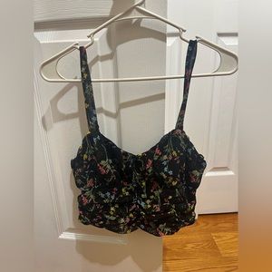 Black Floral Crop Top